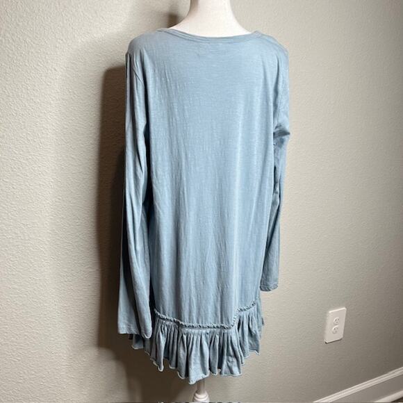 LOGO by Lori Goldstein Cotton Slub Knit Top with Pleated Hem Sz Large - Picture 7 of 11